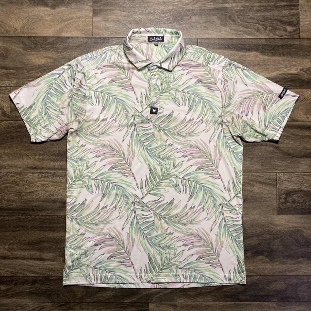 Bad Birdie Shirt Men's Medium Incognito Performance Golf Polo Green Palm Leaves